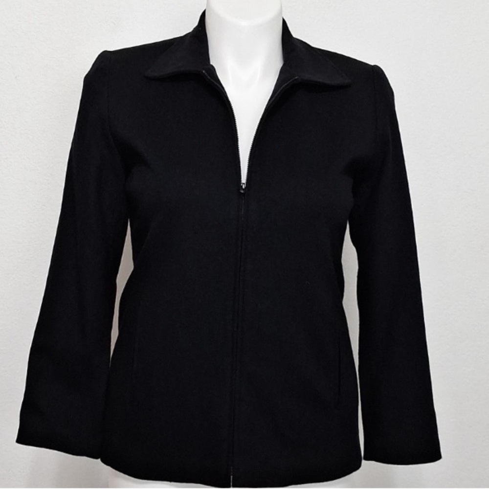 Vintage Leslie Stuart New York Black Minimalist Wool Blend Made in USA Jacket 8P